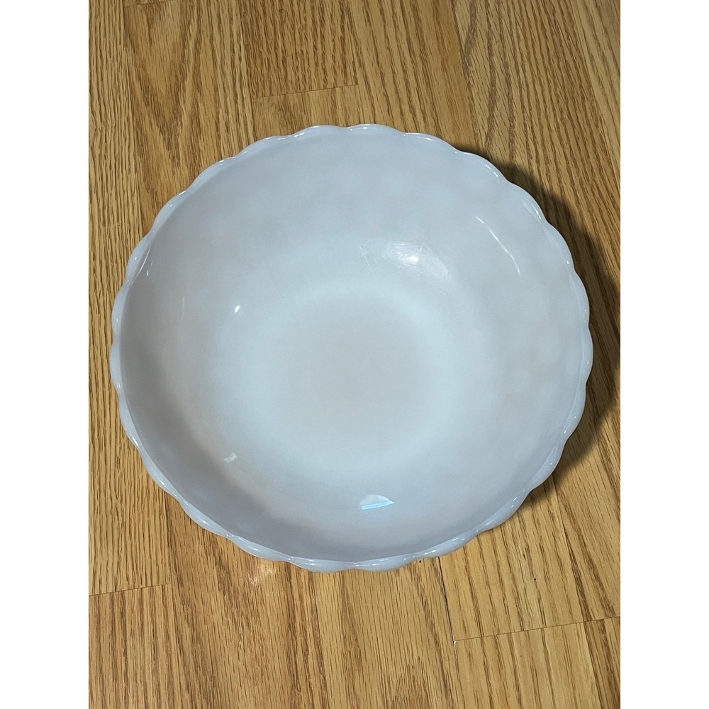 Fenton Milk Glass Hobnail Bowl White Scalloped Edge Vintage Mid Century Modern